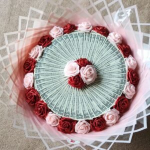 Ramo  de billetes en forms de circular con Rosa’s de foamy