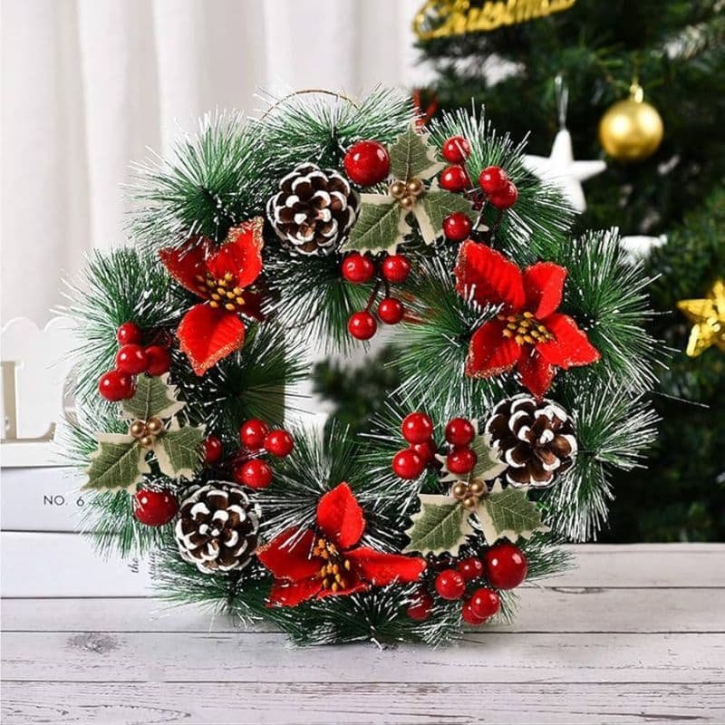 Classic Poinsettia Christmas Wreath